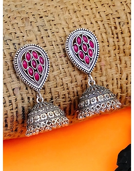 Traditional Oxidised Silver Plated Jhumka Earrings - Meera Collection