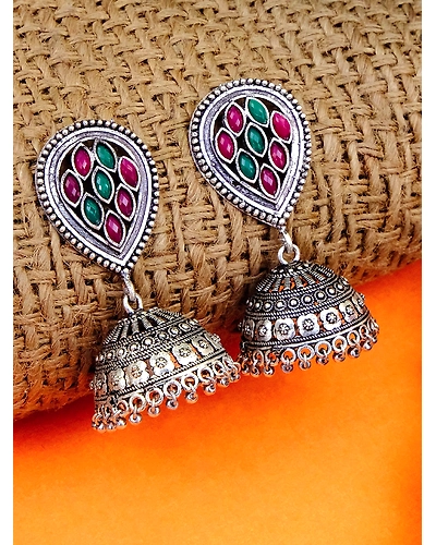 Traditional Oxidised Silver Plated Jhumka Earrings - Meera Collection-1
