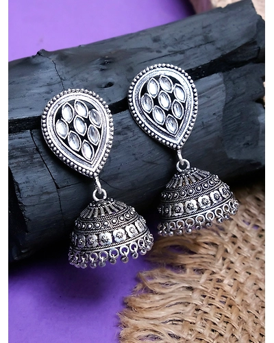 Traditional Oxidised Silver Plated Jhumka Earrings - Meera Collection-2