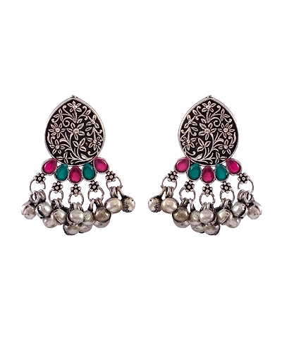 Traditional Oxidised Silver Multicolor Peacock Design Necklace Set With Earrings for Women-2