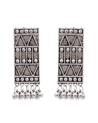 Oxidised Silver Square Long Necklace Set with Black Dori Necklace-2