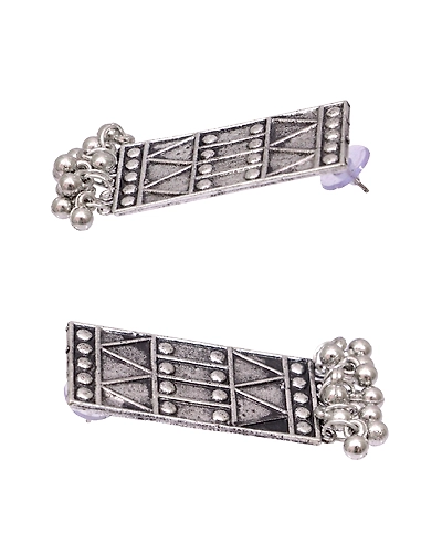 Oxidised Silver Square Long Necklace Set with Black Dori Necklace-3