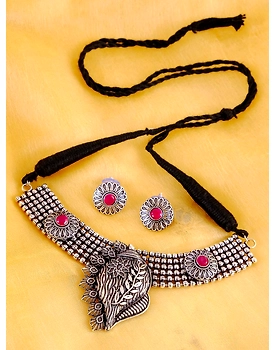 Oxidised Silver Shankh Design Jewellery Set for Women