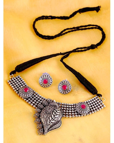 Oxidised Silver Shankh Design Jewellery Set for Women-12668475
