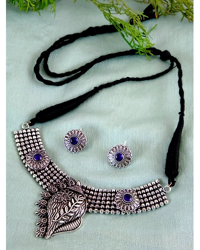 Oxidised Silver Shankh Design Jewellery Set for Women-1