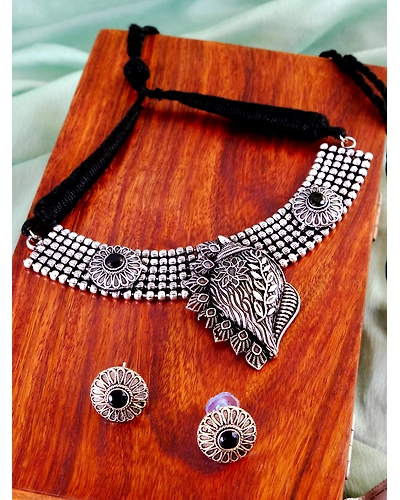 Oxidised Silver Shankh Design Jewellery Set for Women-2