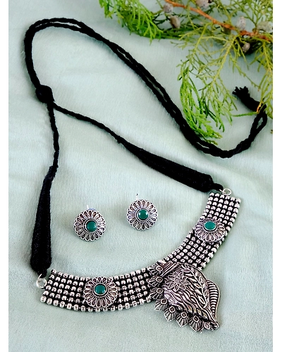 Oxidised Silver Shankh Design Jewellery Set for Women-3