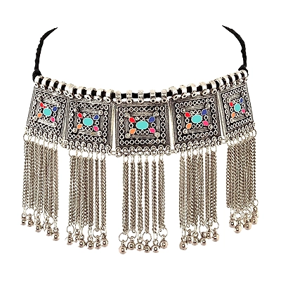 Gonasika Exquisite Oxidised Silver Choker Necklace Multicolor Accessory for Women and Girls