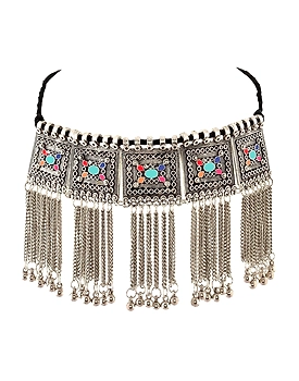 Exquisite Oxidised Silver Choker Necklace Multicolor Accessory for Women and Girls
