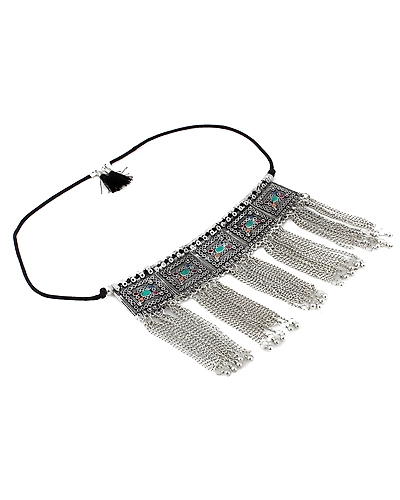 Exquisite Oxidised Silver Choker Necklace Multicolor Accessory for Women and Girls-1