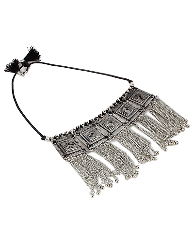 Exquisite Oxidised Silver Choker Necklace Set for Trendy Fashion Jewelry Lovers-1