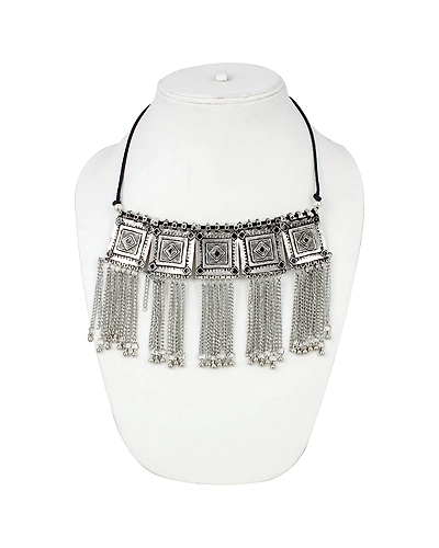 Exquisite Oxidised Silver Choker Necklace Set for Trendy Fashion Jewelry Lovers-2
