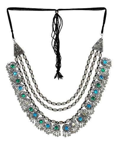 Crunchy Fashion Jewellery Oxidised Silver Plated Blue Crystal Bohemian Necklace for Women and Girls-1