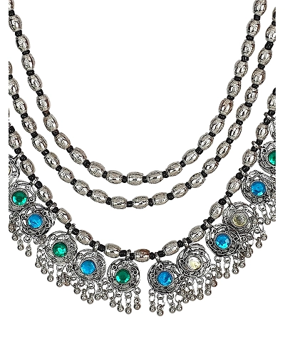 Crunchy Fashion Jewellery Oxidised Silver Plated Blue Crystal Bohemian Necklace for Women and Girls-2