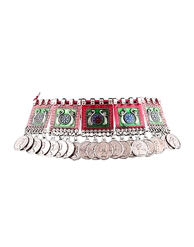 Cherish the Tradition with Oxidised Silver and Multicolored Enamel Peacock Choker Necklace