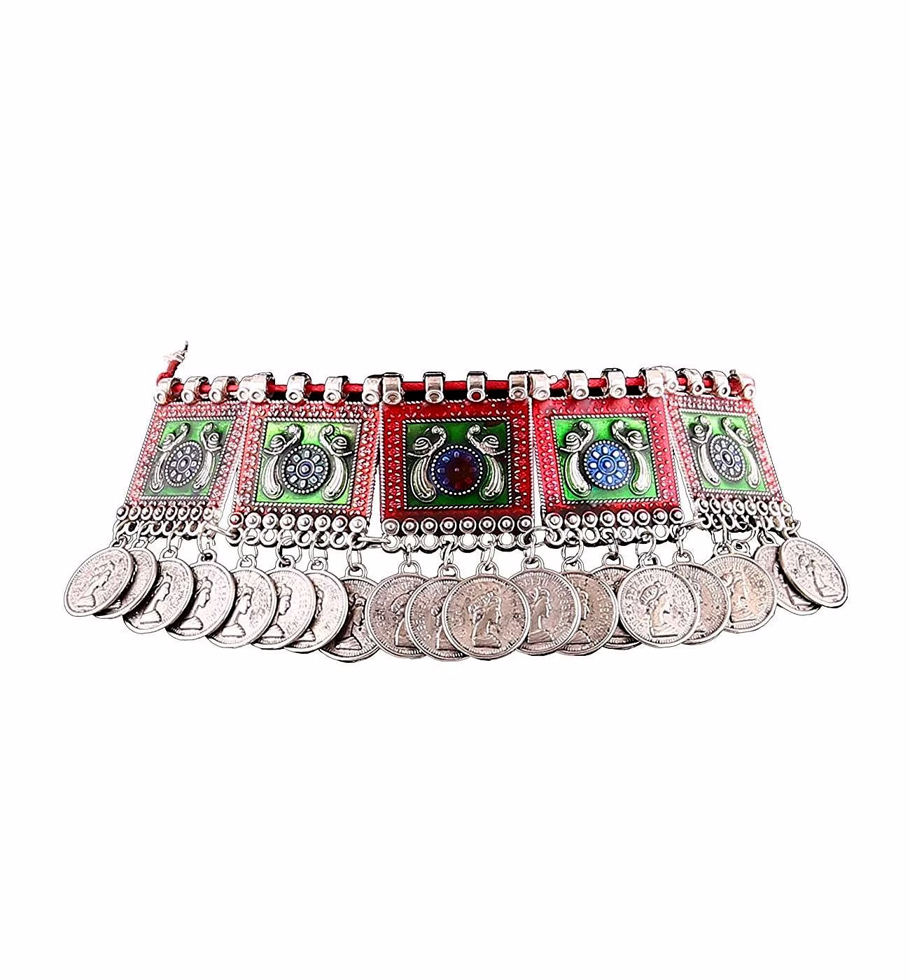 Cherish the Tradition with Oxidised Silver and Multicolored Enamel Peacock Choker Necklace image 3