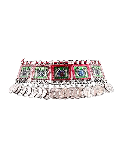 Cherish the Tradition with Oxidised Silver and Multicolored Enamel Peacock Choker Necklace-2