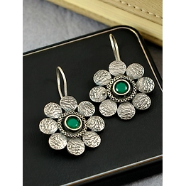 Gonasika Oxidised Silver Floral Earrings for Women