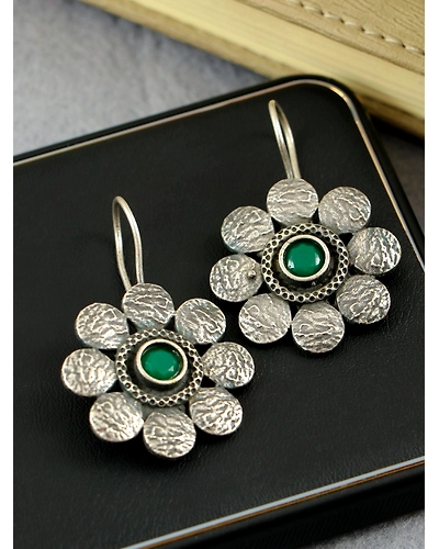 Oxidised Silver Floral Earrings for Women-12668445