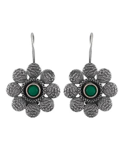 Oxidised Silver Floral Earrings for Women-2
