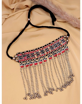 Bohemian Chain Gypsy Oxidised Silver Necklace Boho Retro Leaf Multi- color Choker Necklace Set CFN0897
