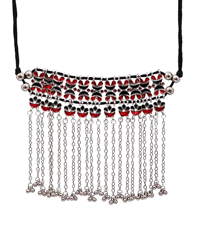 Bohemian Chain Gypsy Oxidised Silver Necklace Boho Retro Leaf Multi- color Choker Necklace Set CFN0897-1