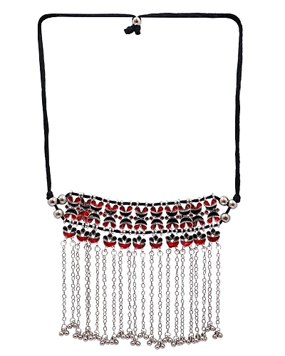 Bohemian Chain Gypsy Oxidised Silver Necklace Boho Retro Leaf Multi- color Choker Necklace Set CFN0897-2