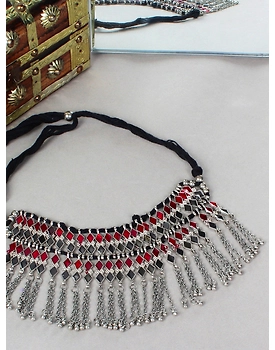Elegant Oxidised Silver Pearl Choker Necklace with Distinct Meenakari Design