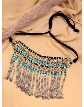 Bohemian Chain Gypsy Oxidised Silver Necklace Boho Retro Leaf Multicolor Choker Necklace Set CFN0899