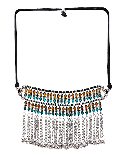 Bohemian Chain Gypsy Oxidised Silver Necklace Boho Retro Leaf Multicolor Choker Necklace Set CFN0899-2