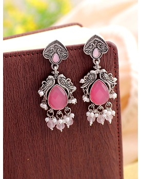Pink Drop Oxidised Silver Earrings with for Girls & Women