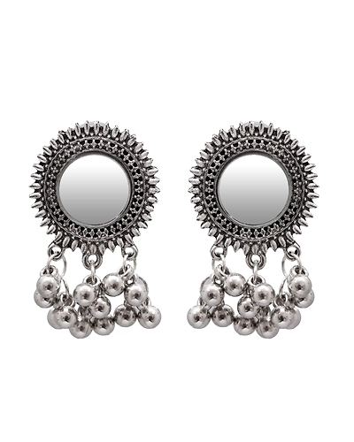 Oxidised Silver Plated Mirror Work Set Fashionable Jewelry for Women and Girls-2