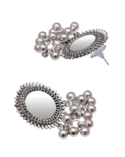 Oxidised Silver Plated Mirror Work Set Fashionable Jewelry for Women and Girls-3