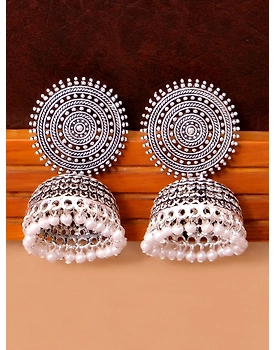 Oxidised Silver Jhumka Earrings