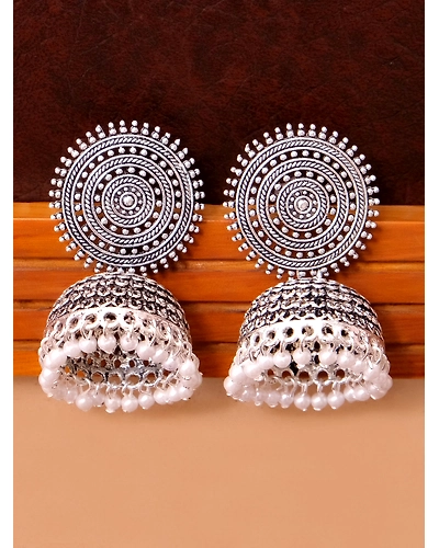Oxidised Silver Jhumka Earrings-12668401
