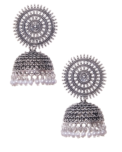 Oxidised Silver Jhumka Earrings-1