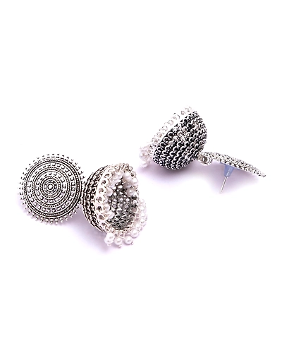Oxidised Silver Jhumka Earrings-2