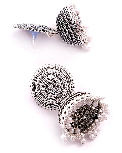 Oxidised Silver Jhumka Earrings-3