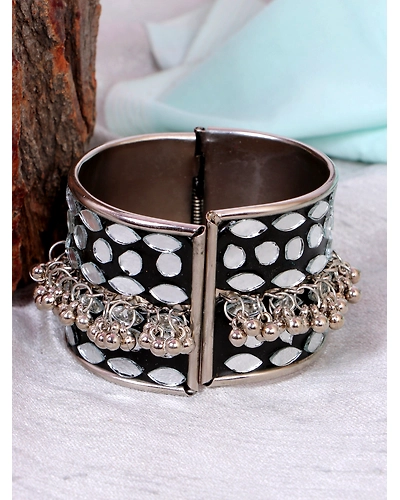 Mirror Work Long Oxidised Silver Jewellery Set for Girls-3