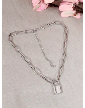 Crunchy Fashion Oxidised Silver Trending Lock Inspired Layered Necklace CFN0927