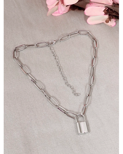 Crunchy Fashion Oxidised Silver Trending Lock Inspired Layered Necklace CFN0927-12668395