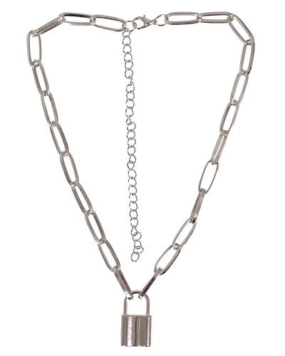 Crunchy Fashion Oxidised Silver Trending Lock Inspired Layered Necklace CFN0927-2