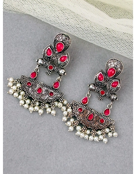 Antique Red Oxidised Silver Earrings for Woman & Girls