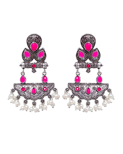 Antique Red Oxidised Silver Earrings for Woman &amp; Girls-3