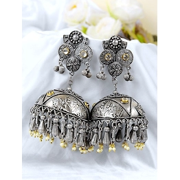 Gonasika Oxidised Silver Traditional Banjara Jhumka Earrings for Girls & Women
