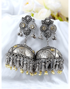 Oxidised Silver Traditional Banjara Jhumka Earrings for Girls & Women