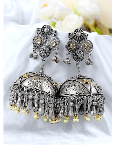 Oxidised Silver Traditional Banjara Jhumka Earrings for Girls &amp; Women-12668389