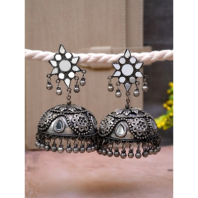 Gonasika Anam Oxidised Silver Banjara Jhumka- Boho Style Big Ghoongoo Jhumka Earrings for Women