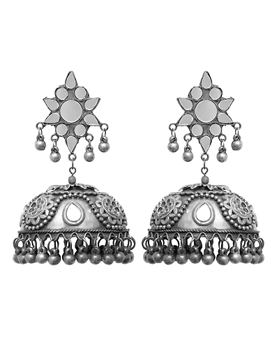 Anam Oxidised Silver Banjara Jhumka- Boho Style Big Ghoongoo Jhumka Earrings for Women-1