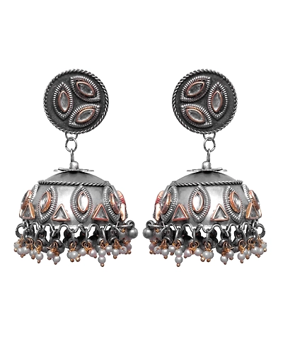 Falak Oxidised Silver Jhumka Earrings for Girls and Women- Boho Fashion Kundan Studded Jhumka Earrings for Girls-1